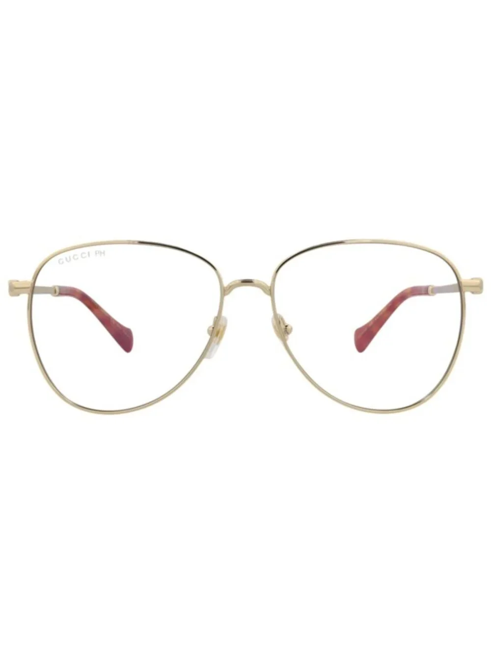 New Gucci Women's Sunglasses Aviator Metal Frame Gold Gold Transparent